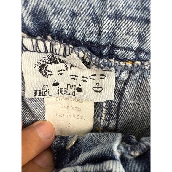 Vtg Acid Wash Denim Skirt Size 4 USA Helium 80s Fold Over Waist Button Knee - Picture 4 of 5